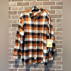 NWT Buckhorn River Men’s Relaxed Fit Tan & Black Flannel Shirt Size XL